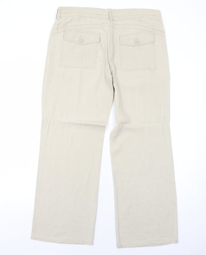 Enza Womens Beige Linen Trousers Size XL Regular Zip