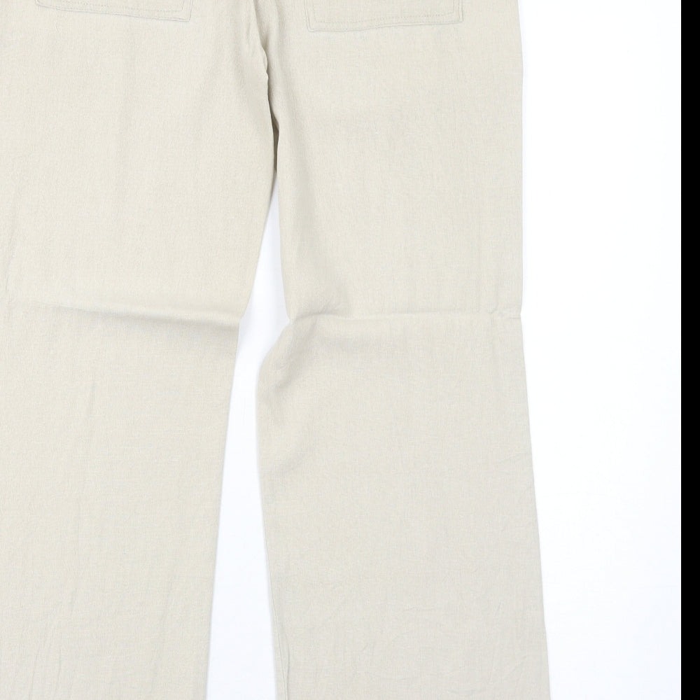 Enza Womens Beige Linen Trousers Size XL Regular Zip