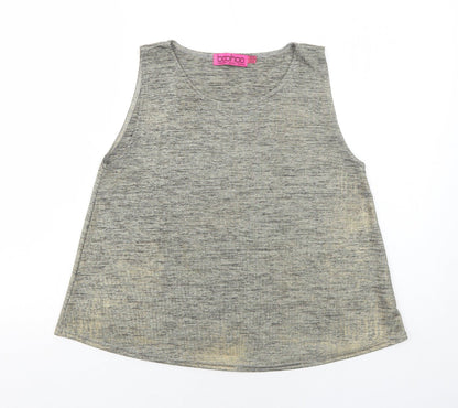 Boohoo Womens Green Geometric Polyester Basic Tank Size 14 Round Neck