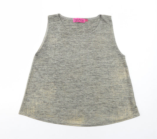 Boohoo Womens Green Geometric Polyester Basic Tank Size 14 Round Neck