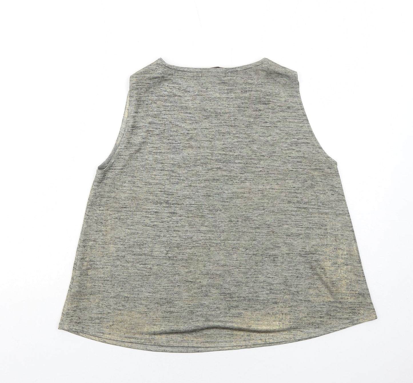 Boohoo Womens Green Geometric Polyester Basic Tank Size 14 Round Neck