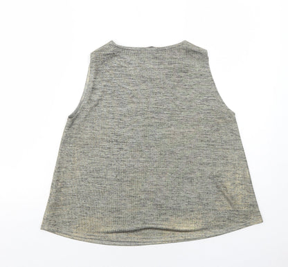 Boohoo Womens Green Geometric Polyester Basic Tank Size 14 Round Neck