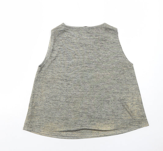 Boohoo Womens Green Geometric Polyester Basic Tank Size 14 Round Neck