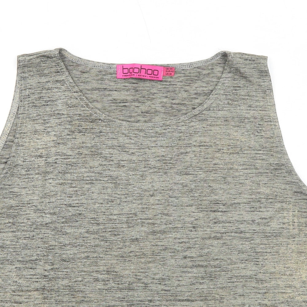 Boohoo Womens Green Geometric Polyester Basic Tank Size 14 Round Neck