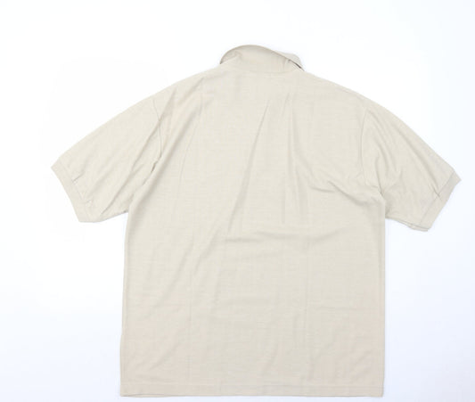 Classic Mens Beige Polyester Polo Size XL Collared Button
