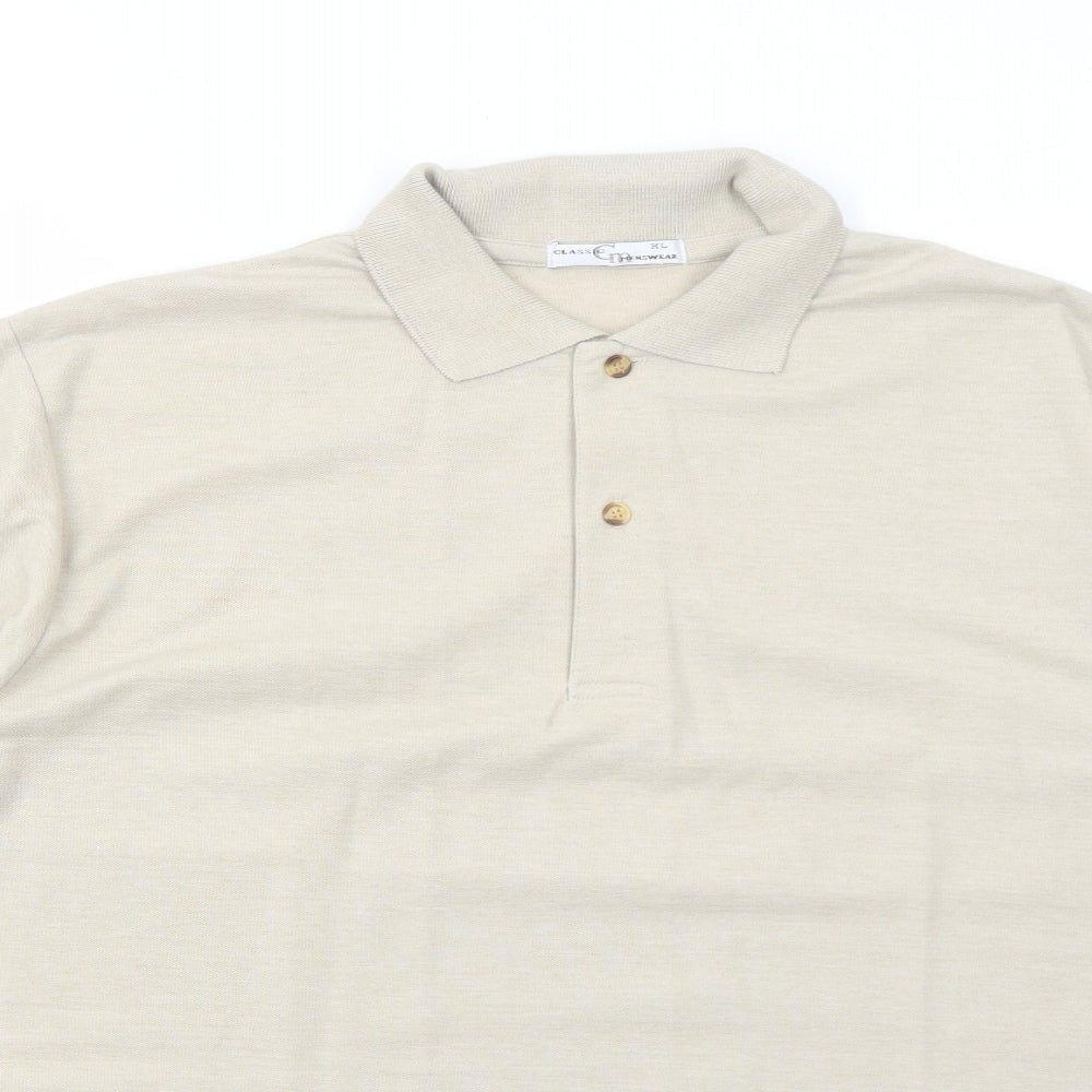Classic Mens Beige Polyester Polo Size XL Collared Button