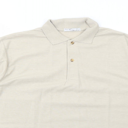 Classic Mens Beige Polyester Polo Size XL Collared Button
