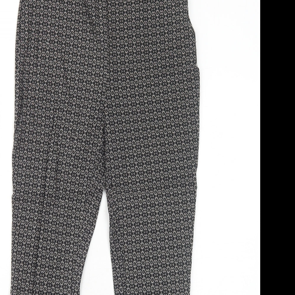 New Look Womens Black Geometric Viscose Trousers Size 8 Regular Zip