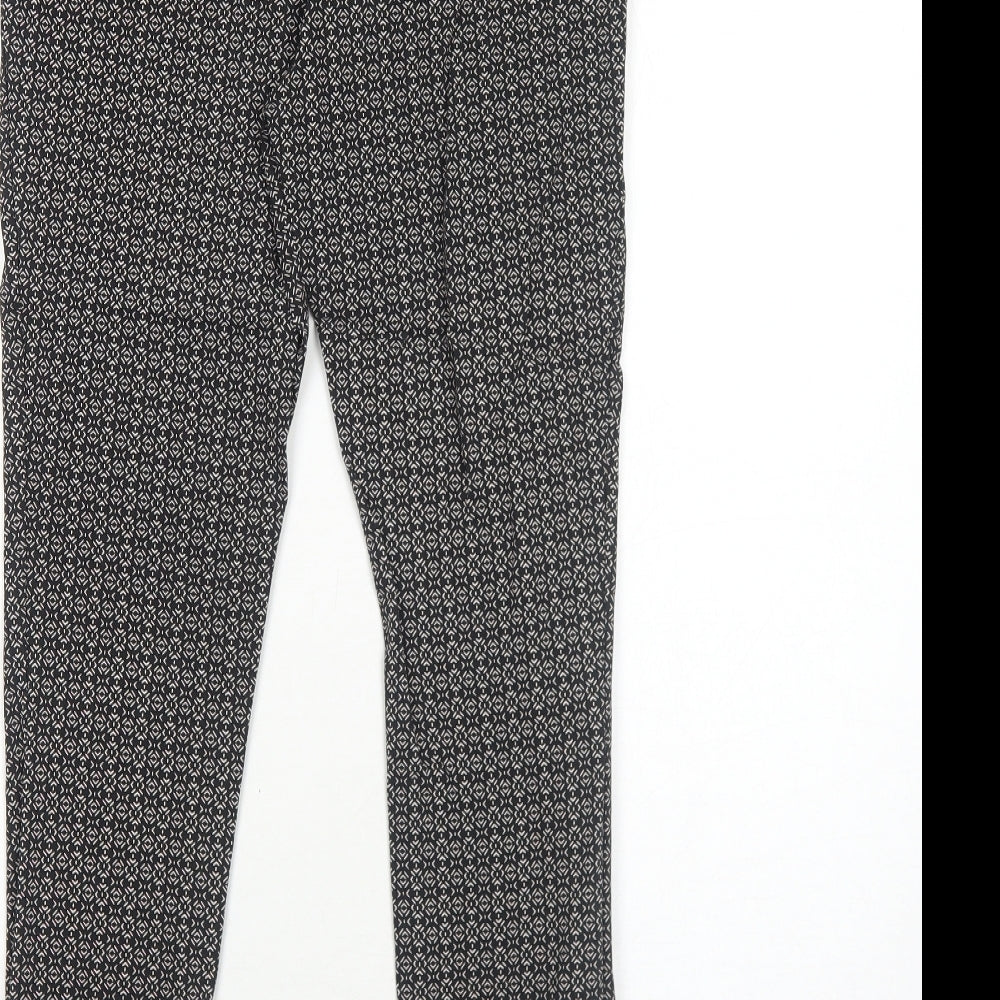 New Look Womens Black Geometric Viscose Trousers Size 8 Regular Zip