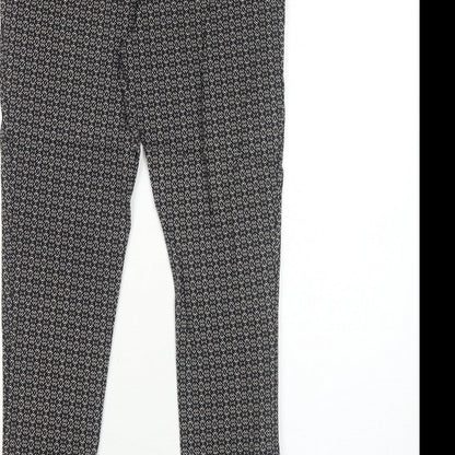 New Look Womens Black Geometric Viscose Trousers Size 8 Regular Zip