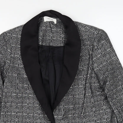 SOFT GREY Womens Silver Geometric Jacket Blazer Size 10 Button