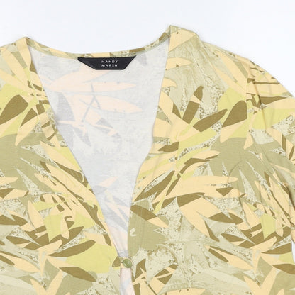 Mandy Marsh Womens Yellow V-Neck Geometric Polyester Cardigan Jumper Size 18