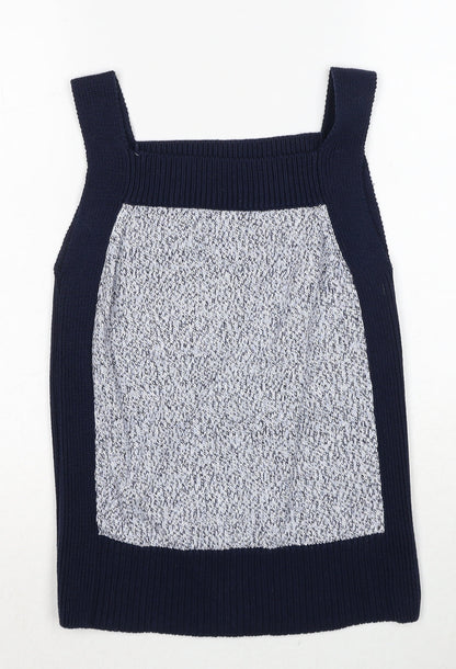 Marks and Spencer Womens Blue Square Neck Geometric Cotton Pullover Jumper Size S