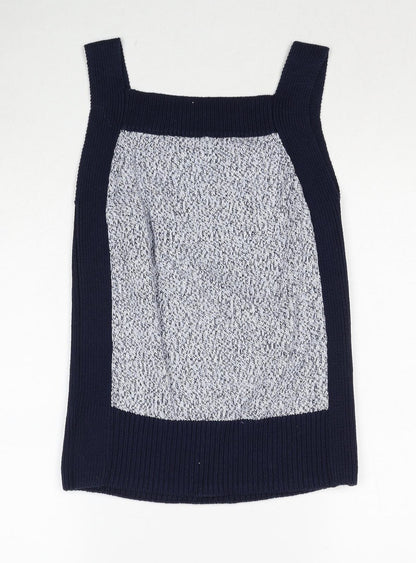 Marks and Spencer Womens Blue Square Neck Geometric Cotton Pullover Jumper Size S