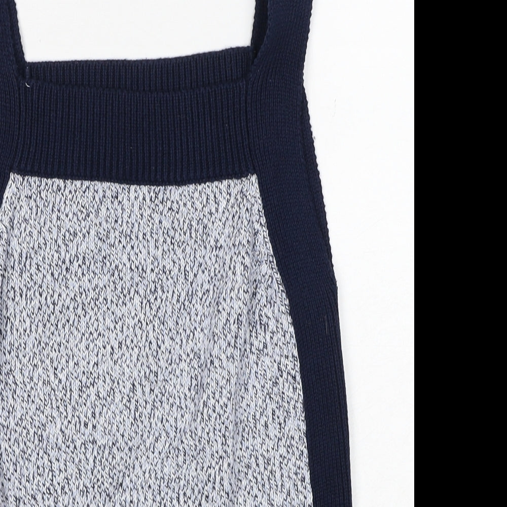 Marks and Spencer Womens Blue Square Neck Geometric Cotton Pullover Jumper Size S
