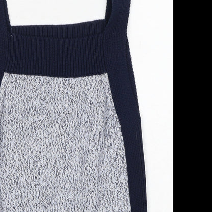 Marks and Spencer Womens Blue Square Neck Geometric Cotton Pullover Jumper Size S