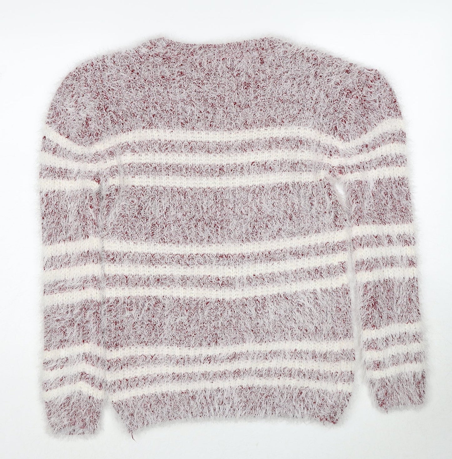 Koopoi Womens White Round Neck Striped Cotton Pullover Jumper One Size