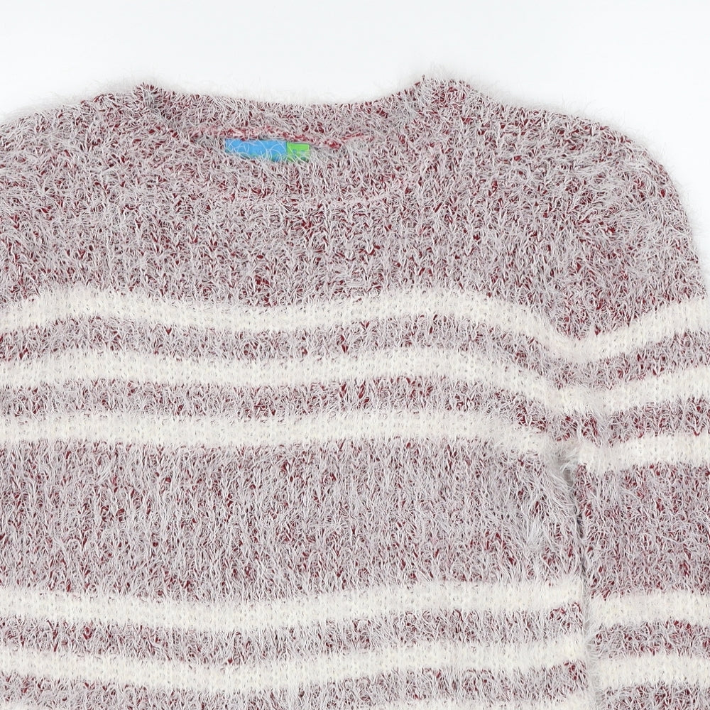 Koopoi Womens White Round Neck Striped Cotton Pullover Jumper One Size