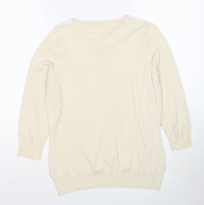 Bonmarché Womens Ivory Round Neck Viscose Pullover Jumper Size S - Lace Details