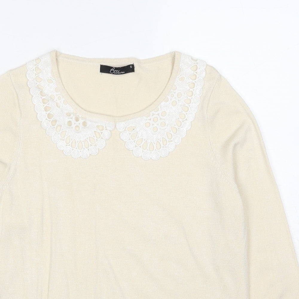 Bonmarché Womens Ivory Round Neck Viscose Pullover Jumper Size S - Lace Details