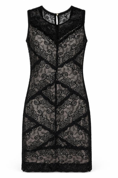 Oasis Womens Black Geometric Polyamide A-Line Size XS Round Neck Button