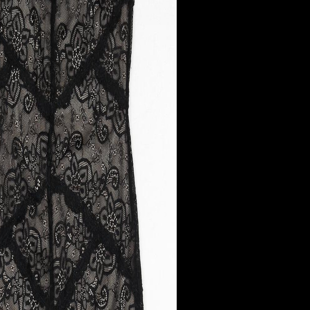 Oasis Womens Black Geometric Polyamide A-Line Size XS Round Neck Button