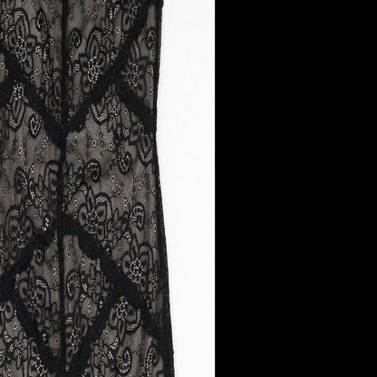 Oasis Womens Black Geometric Polyamide A-Line Size XS Round Neck Button