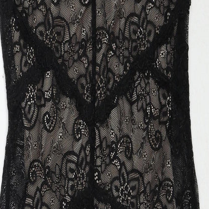 Oasis Womens Black Geometric Polyamide A-Line Size XS Round Neck Button