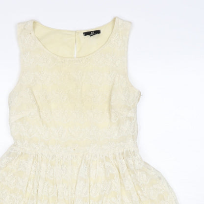 H&M Womens Ivory Cotton Fit & Flare Size S Round Neck Button