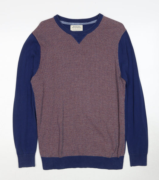Burton Mens Blue Round Neck Geometric Cotton Pullover Jumper Size M Long Sleeve