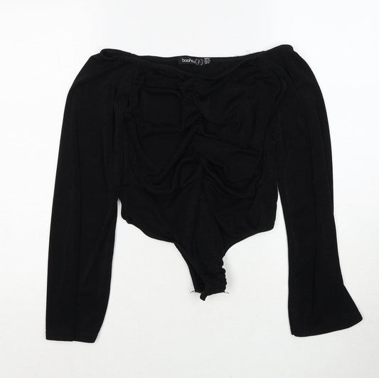 Boohoo Womens Black Polyester Bodysuit One-Piece Size 10 Snap