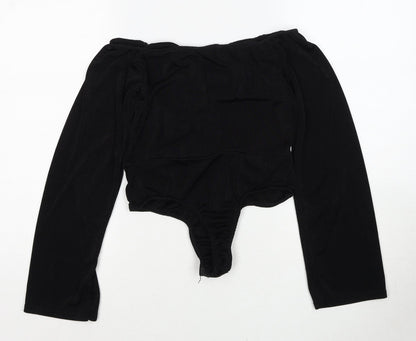 Boohoo Womens Black Polyester Bodysuit One-Piece Size 10 Snap