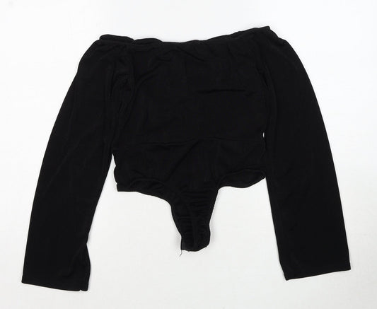 Boohoo Womens Black Polyester Bodysuit One-Piece Size 10 Snap