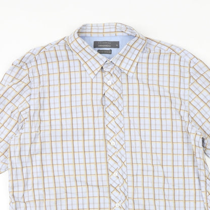 ARMANDO Mens Blue Check 100% Cotton Button-Up Size XL Collared Button