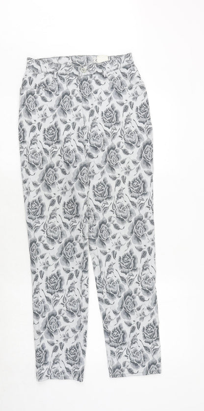 oktavia Womens Grey Floral Cotton Straight Jeans Size 12 Regular Zip