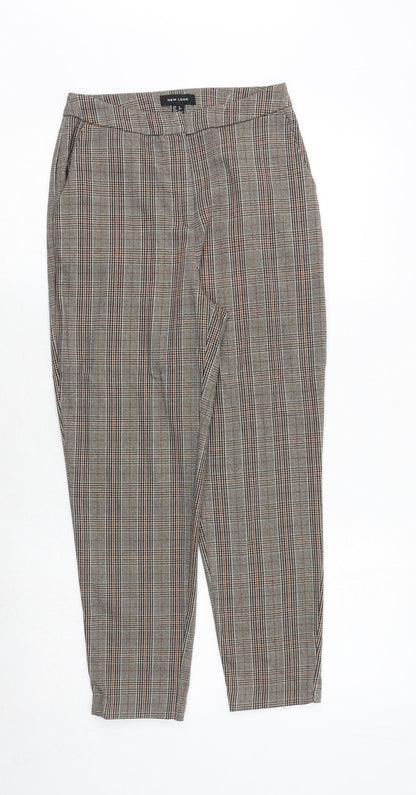 New Look Womens Brown Plaid Cotton Carrot Trousers Size 6 Regular Zip