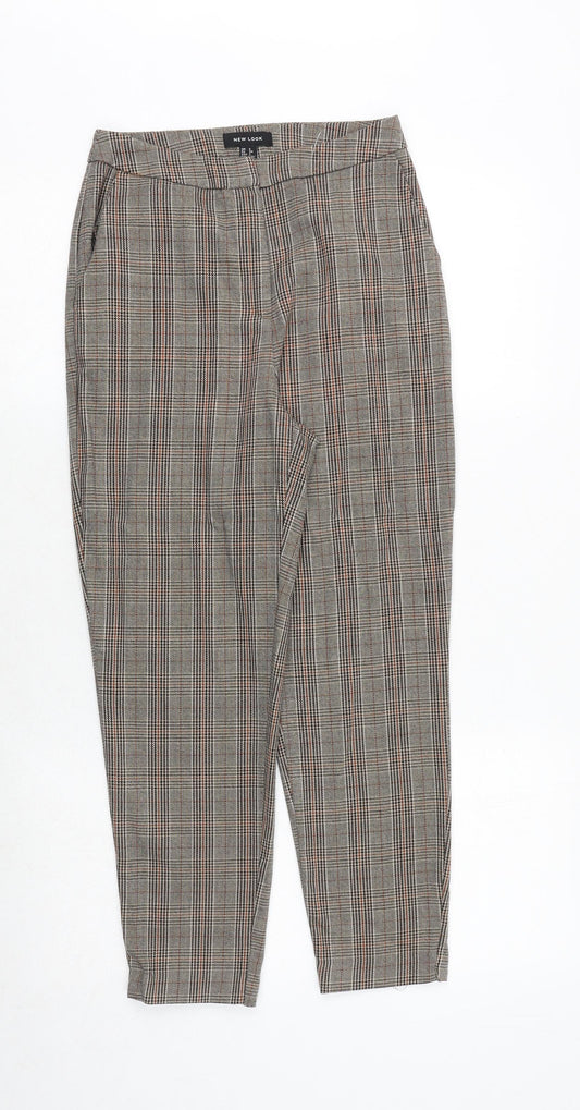 New Look Womens Brown Plaid Cotton Carrot Trousers Size 6 Regular Zip