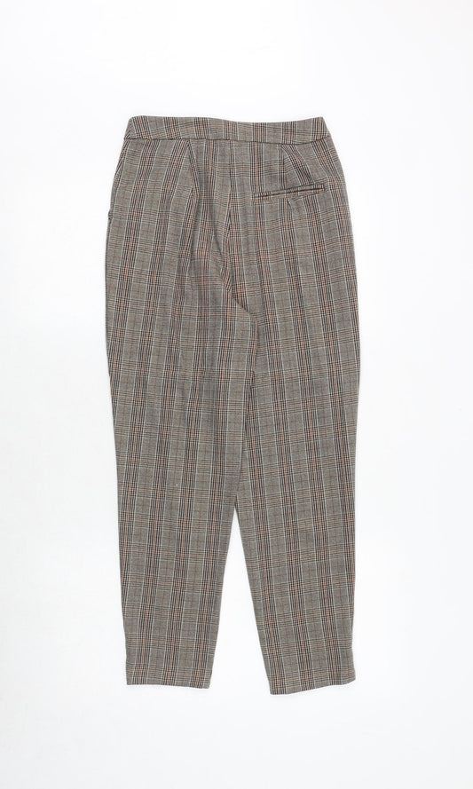 New Look Womens Brown Plaid Cotton Carrot Trousers Size 6 Regular Zip