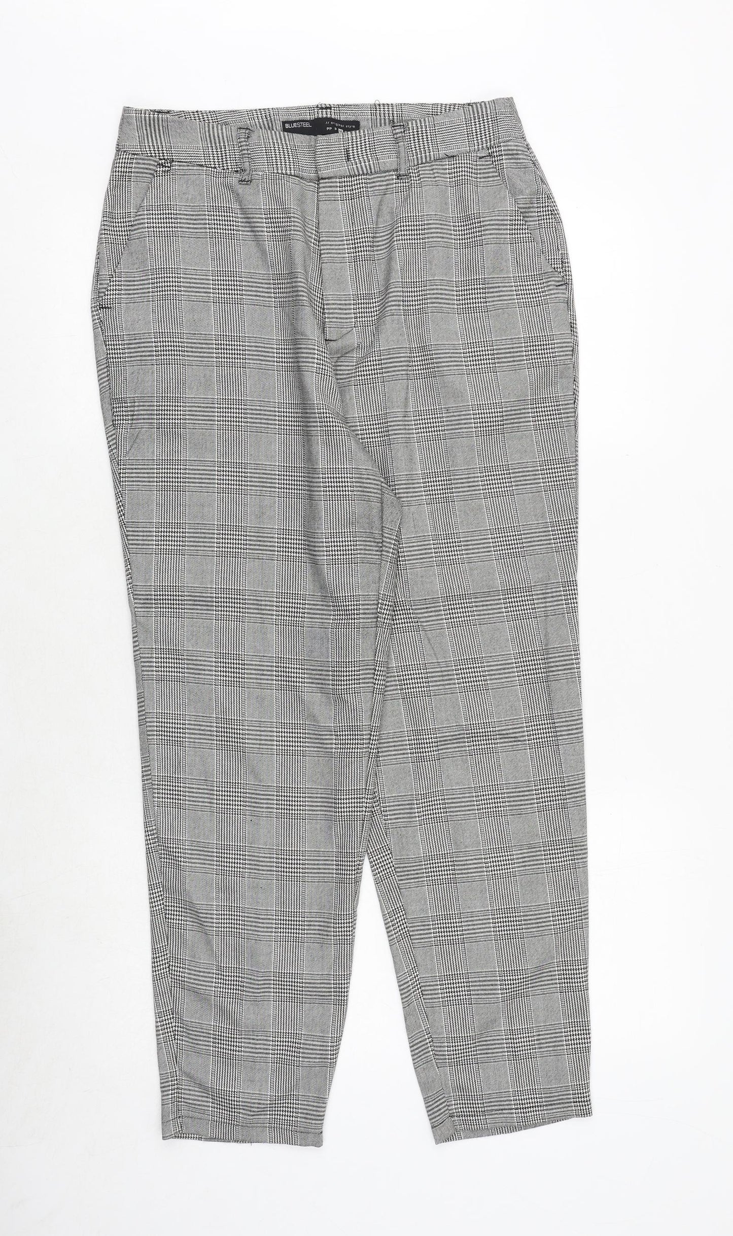 Mens UK Size M Bluesteel Regular Fit Carrot Grey Trousers