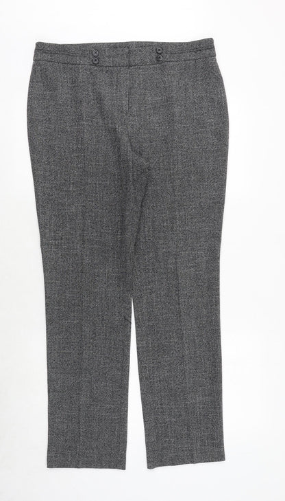 M&Co Womens Grey Geometric Polyester Chino Trousers Size 14 Regular Zip