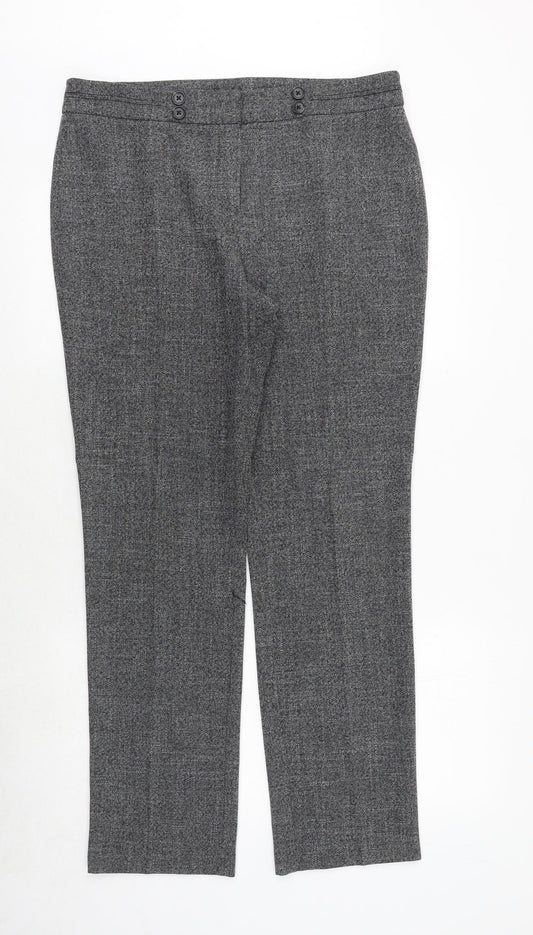 M&Co Womens Grey Geometric Polyester Chino Trousers Size 14 Regular Zip