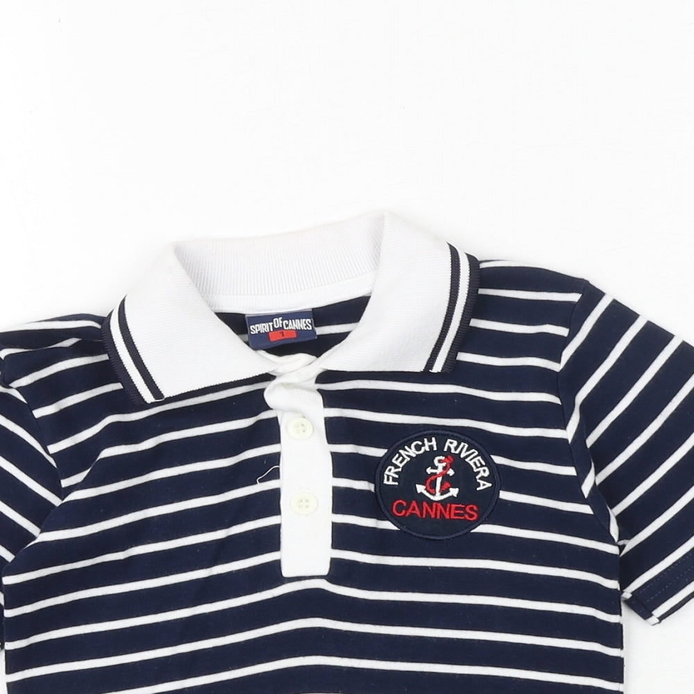 Spirit of Cannes Boys Blue Striped 100% Cotton Pullover Polo Size 3 Years Collared Button - French Riviera