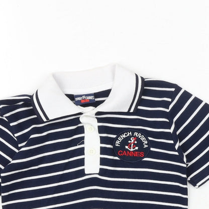 Spirit of Cannes Boys Blue Striped 100% Cotton Pullover Polo Size 3 Years Collared Button - French Riviera