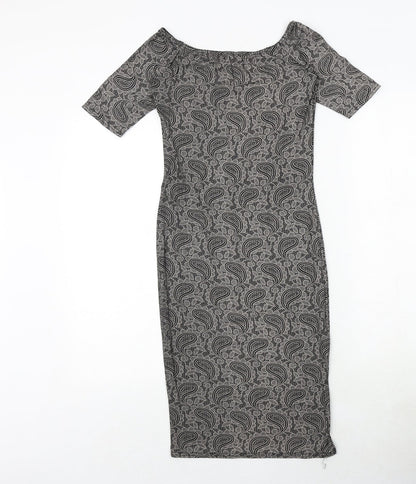 Club L Womens Black Paisley Polyester Bodycon Size 10 Boat Neck Pullover