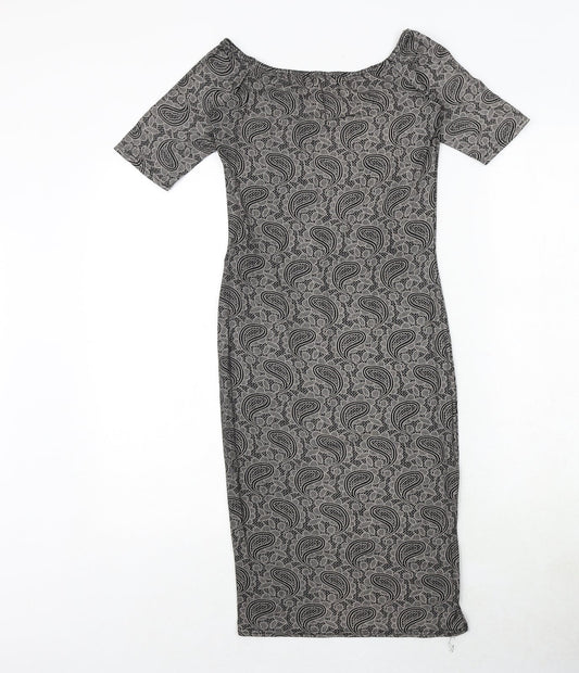 Club L Womens Black Paisley Polyester Bodycon Size 10 Boat Neck Pullover