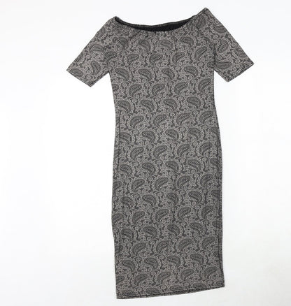 Club L Womens Black Paisley Polyester Bodycon Size 10 Boat Neck Pullover
