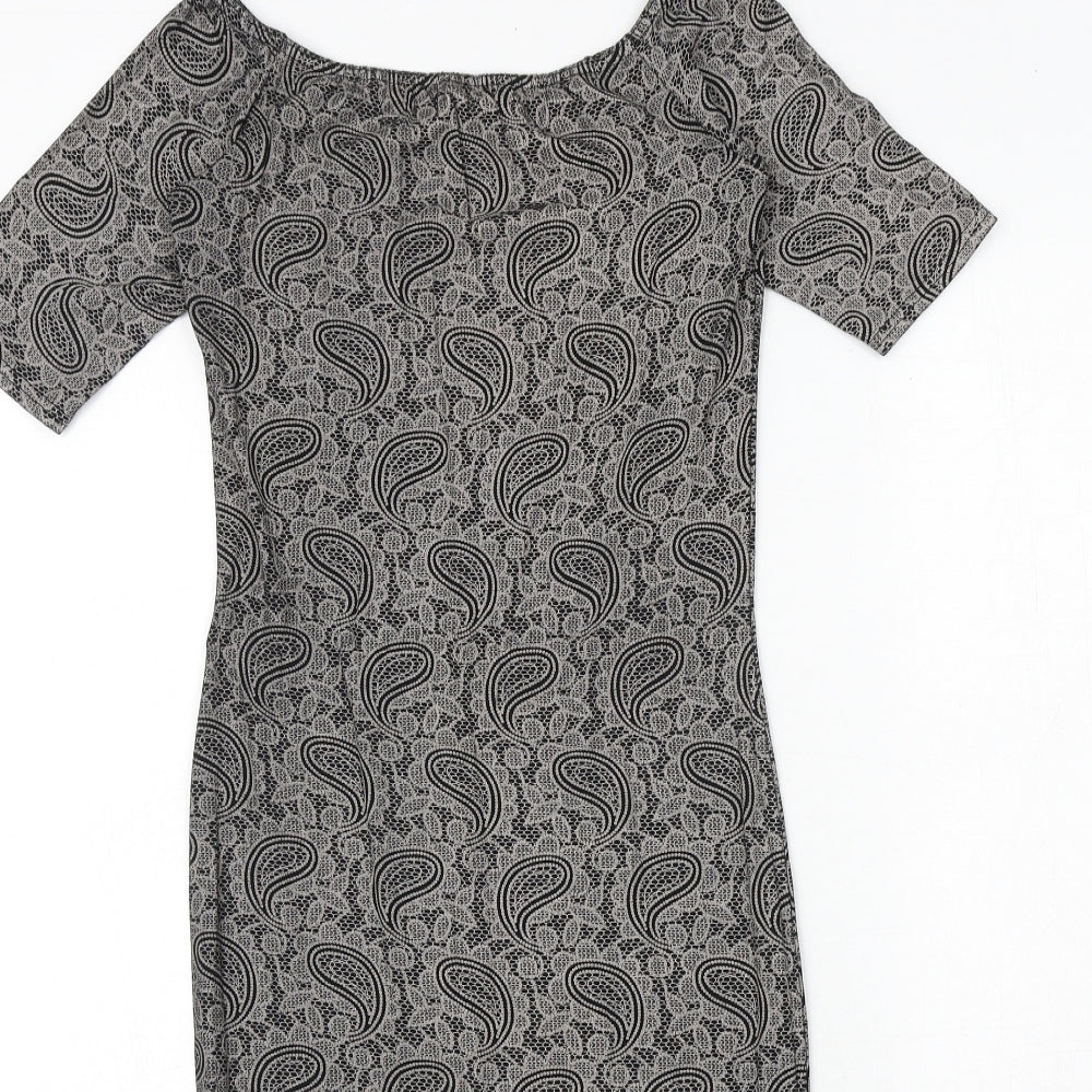 Club L Womens Black Paisley Polyester Bodycon Size 10 Boat Neck Pullover
