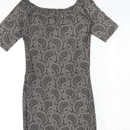 Club L Womens Black Paisley Polyester Bodycon Size 10 Boat Neck Pullover