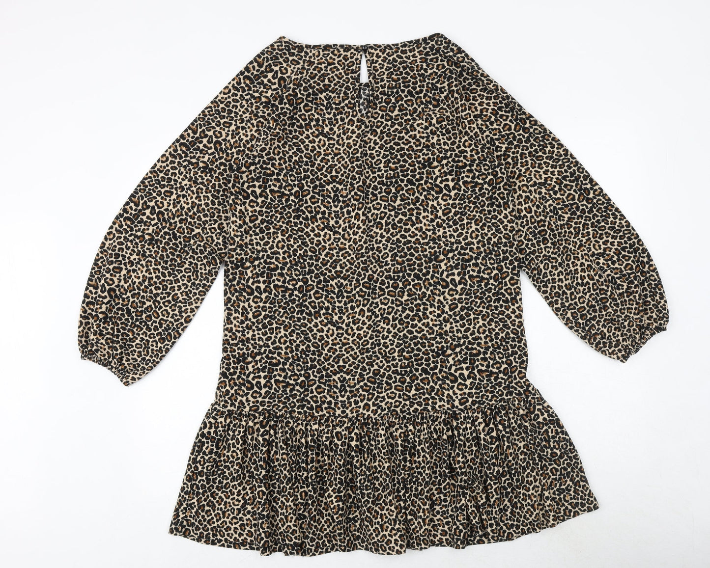 Lipsy Womens Brown Animal Print Polyester Shift Size 10 Boat Neck Button - Leopard Print