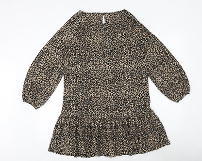 Lipsy Womens Brown Animal Print Polyester Shift Size 10 Boat Neck Button - Leopard Print